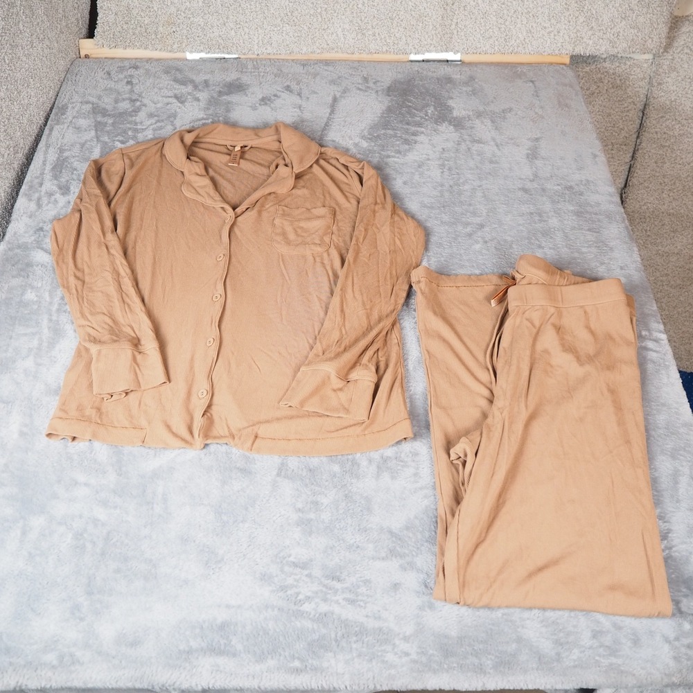 SKIMS Soft Lounge Sleep Set Women's Medium Ribbed Modal Blend Camel Pajama Set